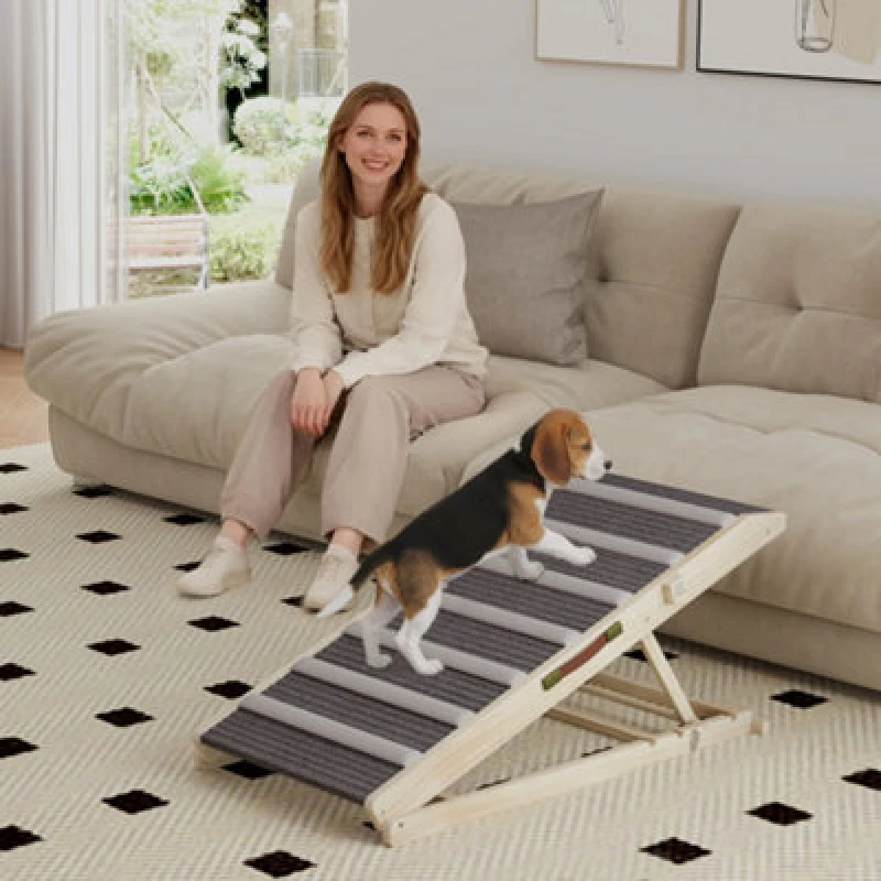 Image of Pawhut Dog Ramp For Couch, 4 Adjustable Height Dog Climbing Ladder For Bed