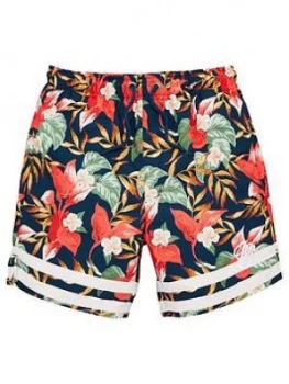 Image of Illusive London Boys Floral Logo Swim Shorts - Multi