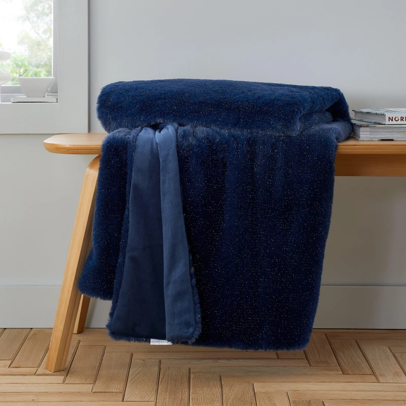 Image of Catherine Lansfield Cosy Glamour Fur Blanket Throw Throws 130x170cm Blue 42621418001