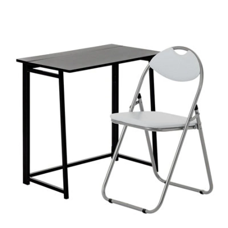 Image of Harbour Housewares Deluxe Folding Wooden Desk & Chair Set - Black/white - Durable Compact Computer Office Study Desk & Chair Set