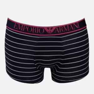 Image of Emporio Armani Mens All Over Printed Microfiber Trunks - Marine Stripe/White - S