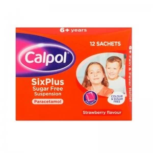 Image of Calpol SixPlus Sugar Free Suspension - 12 Sachets - Strawberry Flavour