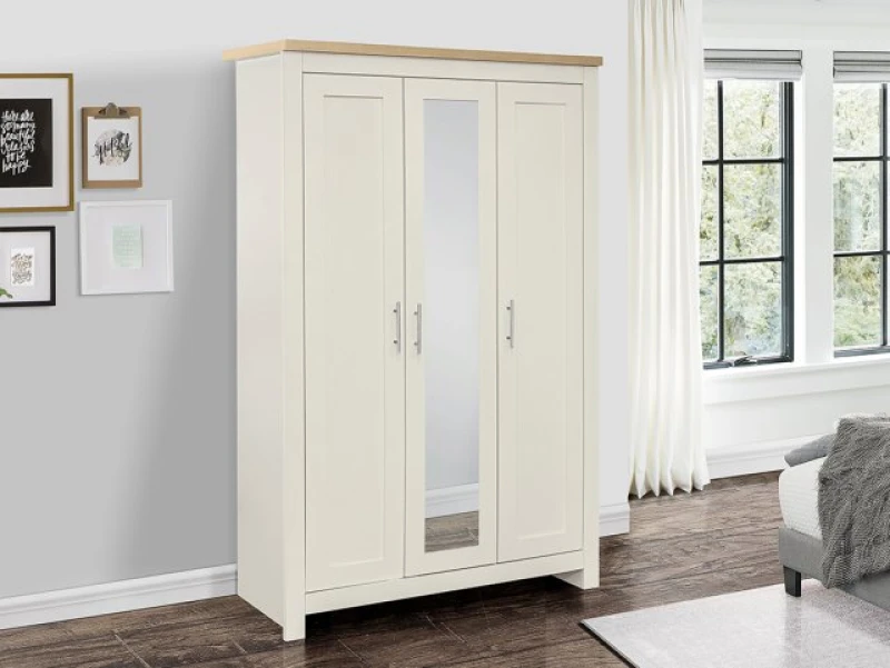 Image of Birlea Highgate Cream and Oak 3 Door Mirrored Wardrobe