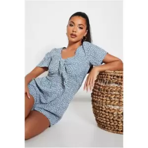 Image of I Saw It First Floral Tie Front Shirred Waist Playsuit - Blue