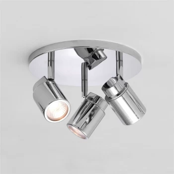 Image of 3 Light Triple Round Bathroom Ceiling Spotlight Polished Chrome IP44, GU10