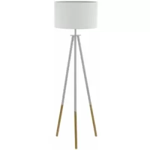 Image of Loops - Tripod Floor Lamp Light Wood Leg & White Fabric Shade 1 x 60W E27 Bulb