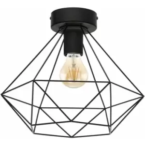 Image of Loops - Semi Flush Ceiling Light Black Steel Geometric Shade 1 x 60W E27 Bulb Feature
