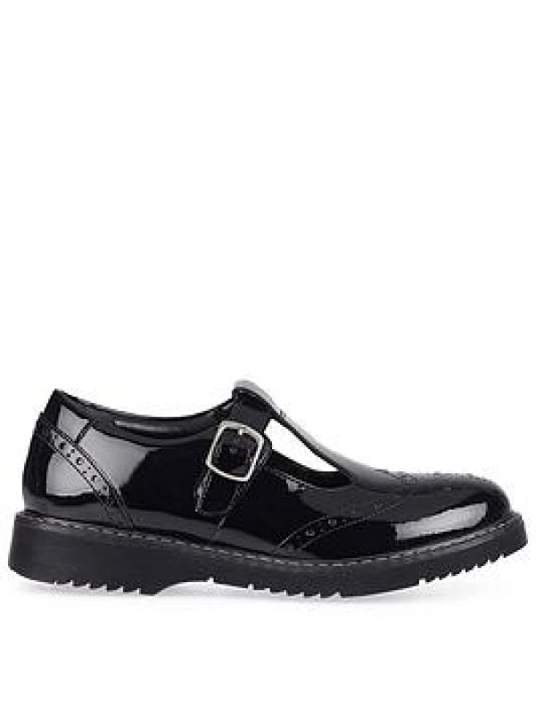 Image of Start-rite Imagine Girls Black Patent Leather Brogue Detail Chunky School Shoes, Black Patent, Size 3.5 Older Black Patent V32H8 Unisex 3.5 Older