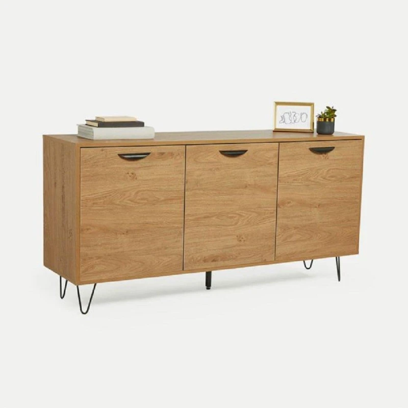 Image of VonHaus Wide 3 Door with Internal Shelving Sideboard Cabinet Brown unisex