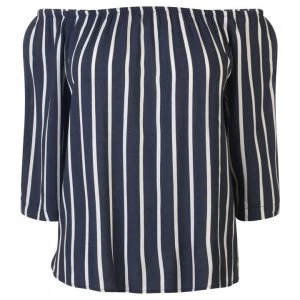 Image of JDY Off The Shoulder Top - Navy/Wht Stirpe