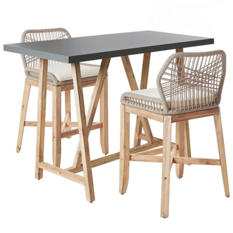 Image of Beliani Bistro Set With Cushions Talamone Acacia Wood Grey