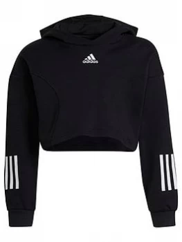 Image of adidas Junior Girls XFG Crop Hoodie - Black/White, Size 7-8 Years, Women
