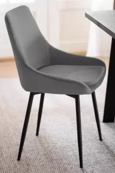 Image of Pair Of Grey Velvet Padded Dining Chair With Black Metal Legs