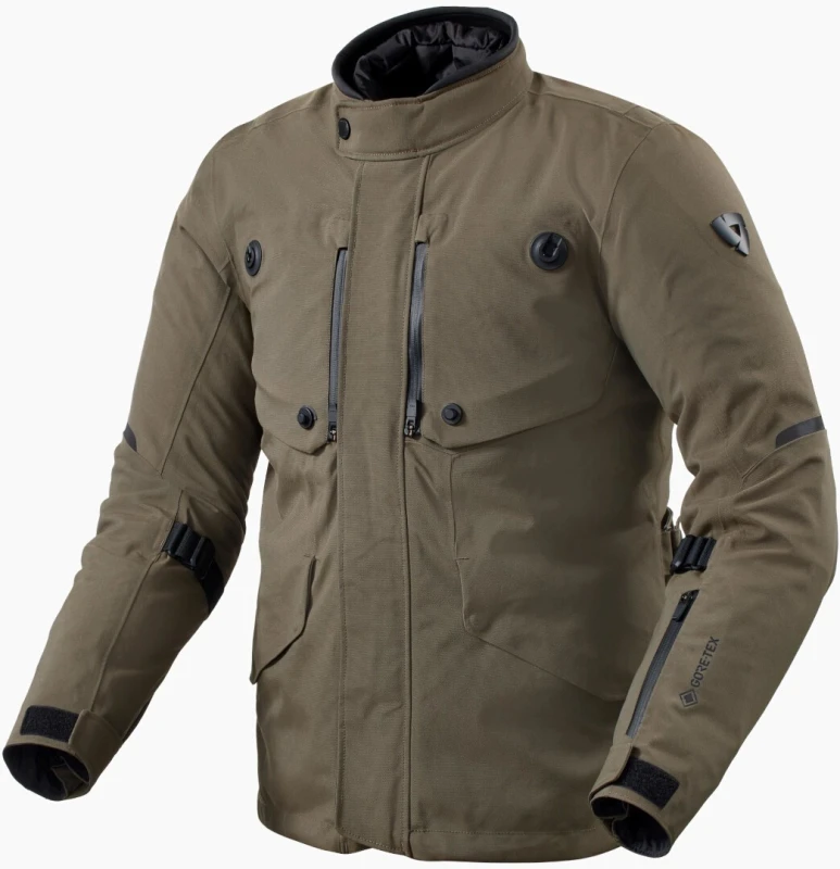 Image of Rev It Trench 2 Gore-Tex Motorcycle Jacket M Black Olive