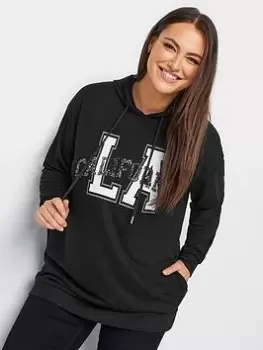 Image of Yours Varsity Slogan Sequin Hoodie Dress, Black, Size 16, Women