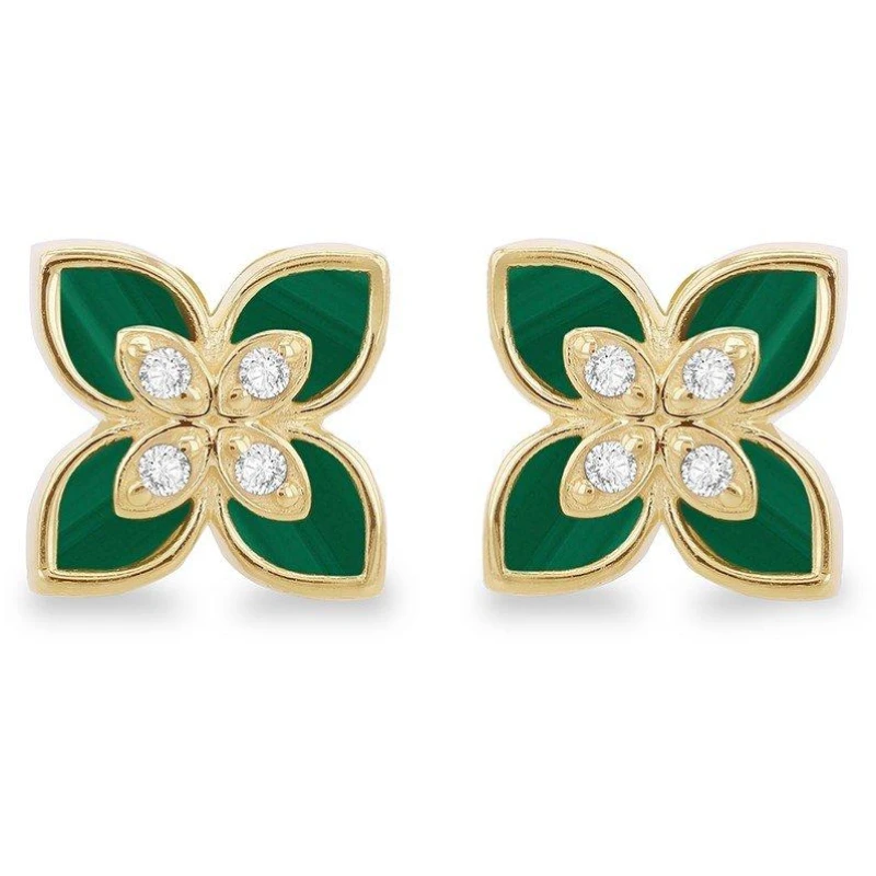 Image of Be You 9ct Gold Synthetic Malachite CZ Flower Earring Stud Earrings One Size Gold 72951210000