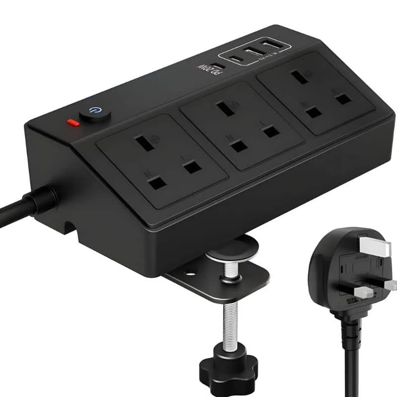 Image of Proline DESK POWER POD 3 x 13A + 2 USB-A & 2 X USB-C (20W) - BLACK