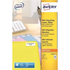 Image of Avery L7656 25 Mini Organising Labels White 46 x 11.1mm Pack of 2100 Labels