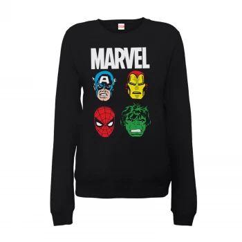 Image of Marvel Comics Main Character Faces Womens Black Sweatshirt - S - Black