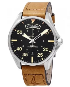 Image of Hamilton Khaki Field Day Date Auto Black Dial Brown Leather Strap Mens Watch H64645531 H64645531