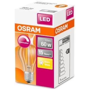 Image of Osram Classic A 60W Clear Filament Dimmable ES Bulb - Warm White