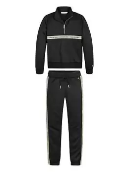 Image of Calvin Klein Jeans Boys Logo Tape Tracktop & Joggers Set - Black, Size Age: 16 Years