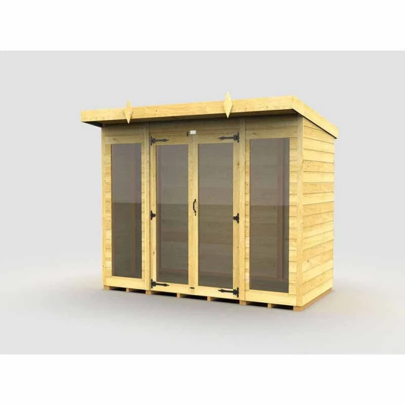 Image of Buttercup Farm 8x4 ft Pent Summer House (Full Height Window) - L118 x W243 x H201cm in Brown Brown Unisex