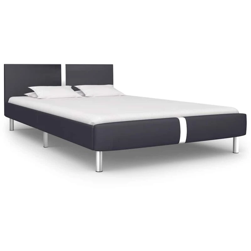 Image of vidaXL Bed Frame Black Faux Leather 140x200cm Double Bed Bedroom Furniture