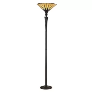 Image of Dark 1 Light Floor Lamp Uplighter Black, Tiffany Style Glass, E27