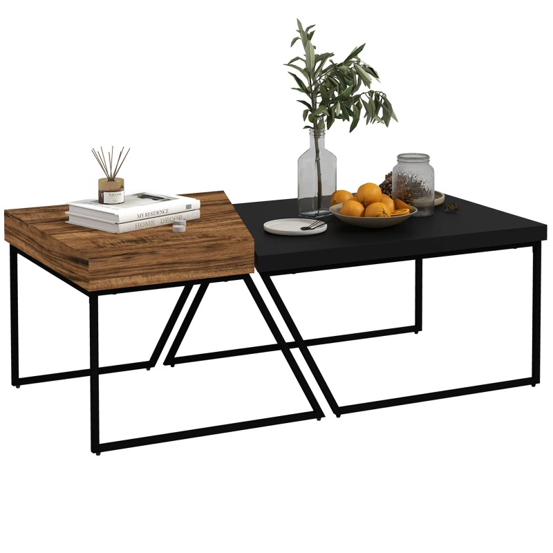 Image of HOMCOM Coffee Table Set of 2, Geometric Coffee Table with Spacious Legroom, Steel Frame and Thick Tabletop, Industrial Coffee Tables Aosom UK