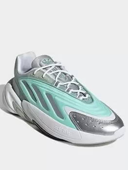 Image of adidas Originals Ozelia Shoes, Green/Turquoise/Silver, Size 3.5, Women