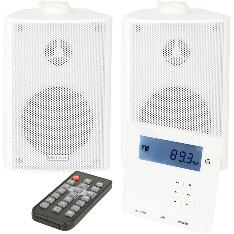 Image of Loops Wall Mounted Mini Bluetooth Amplifier & White Wall Speakers Kit Stereo HiFi Amp White unisex