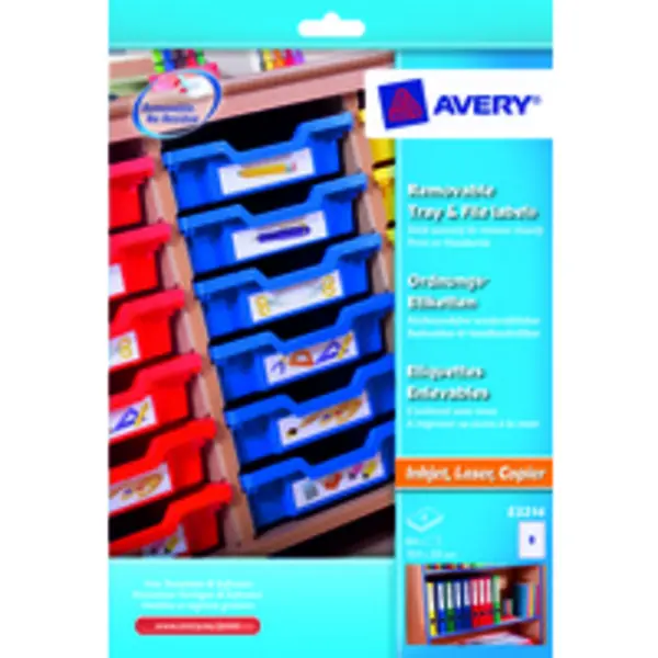 Image of Avery Avery UK Removable Tray & File Labels Removable labels 155 x 35mm White (Pack 64 Labels) - E3214 E3214