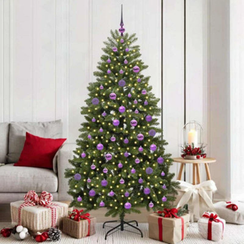 Image of vidaXL Artificial Christmas Tree with Lilac Balls Green 180cm PVC and Metal, Green 3395691