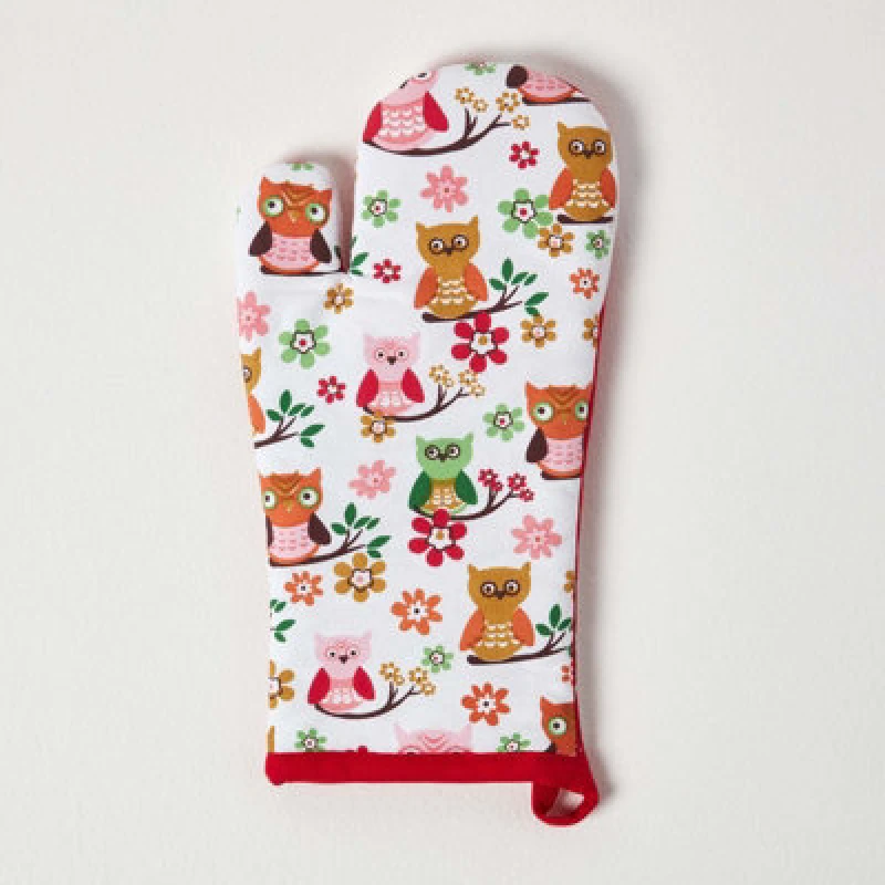 Image of Homescapes Red Owls Cotton Oven Glove Red unisex
