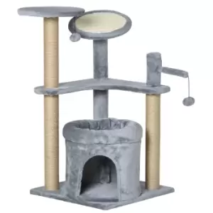 Image of PawHut Cat Tree Tower Kitten Activity Center Scratching Post with Condo Bed Scratcher Perch Ball Toy Grey