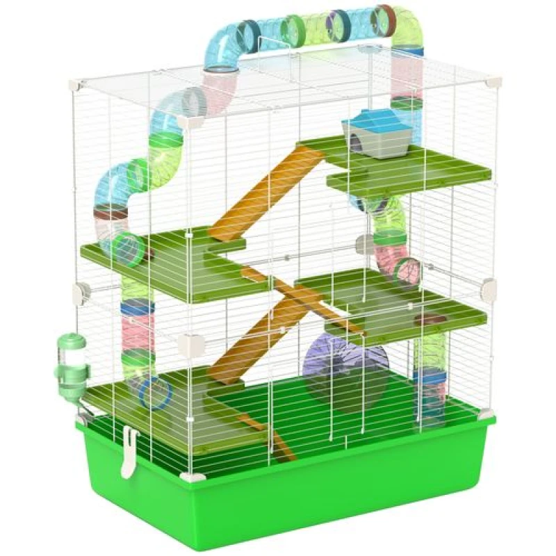 Image of PawHut Pawhut - Hamster Cage with Tunnel Tube System, 5 Level Gerbil Haven with Water Bottle, Exercise Wheel, Food Dish, Ramps 59cm x 36cm x 69cm G