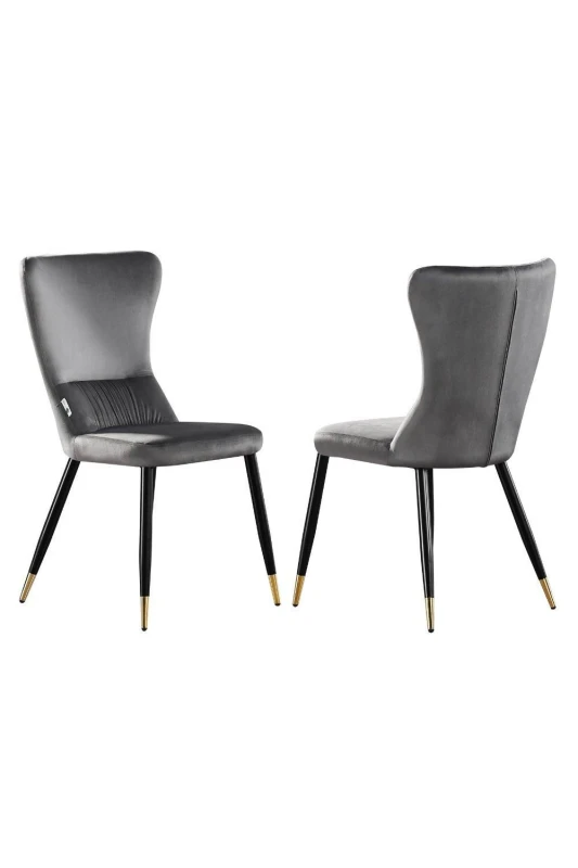 Image of Life Interiors Life Interiors Set of 2 New York Modern Velvet Dining Chairs with High Back, Black Metal Legs, and Gold Tips in Grey Grey One Size Unis