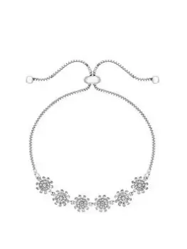 Image of Jon Richard Rhodium Plated Floral Cubic Zirconia Toggle Bracelet