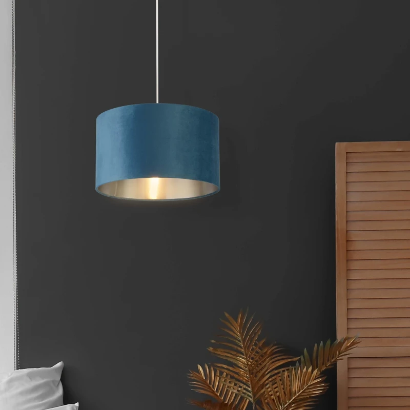 Image of Lighting Collection TEAL VELVET DRUM SHADE & SILVER INNER (D35cm) Teal unisex One Size