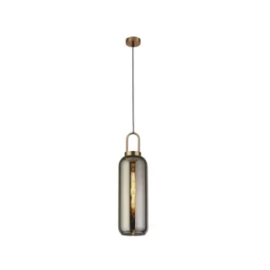 Image of Pipette 1 Light Pendant, Brass, Smoked Glass