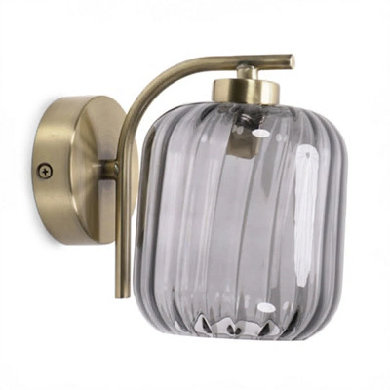 Image of ValueLights Amelie Gold Stem Single Ribbed Glass Lamp Wall Light with LED Bulbs Gold