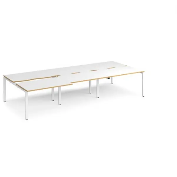 Image of Adapt Bench Desk 6 Person Rectangular Desks 3600mm With Sliding Tops White/Oak Tops With White Frames 1600mm Depth Adapt White/Oak STE3616-WH-