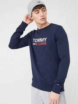 Image of Tommy Jeans Tommy Jeans Corp Logo Crew Sweatshirt - Twilight Navy