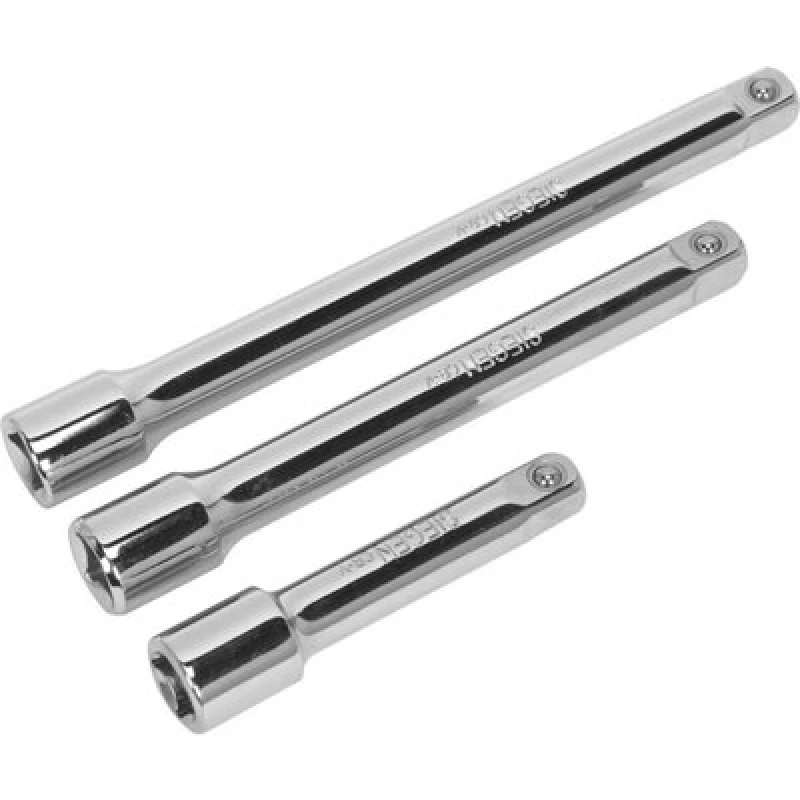 Image of Loops 3 Piece Steel Extension Bar Set - 3/8" Sq Drive - Spring-Ball Socket Retainer Metallics