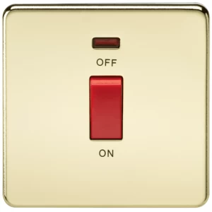 Image of KnightsBridge 45A 1G DP 230V Screwless Polished Brass Electric Switch With Neon and Switch