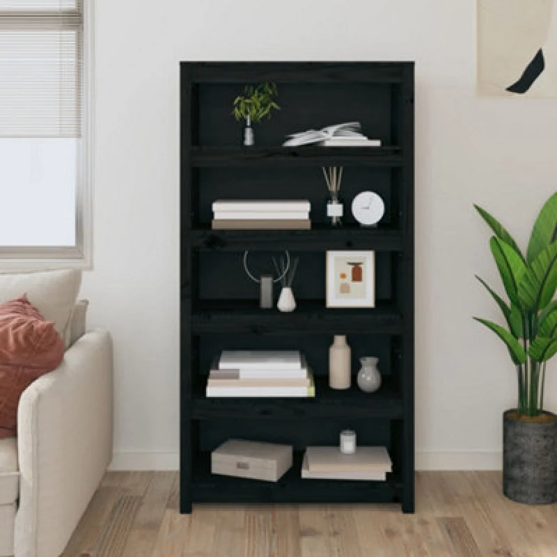 Image of Vidaxl Book Cabinet Black 80X35X154cm Solid Wood Pine, Black 821693