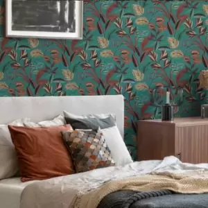 Image of Sublime - Paradise Art Floral Blue Wallpaper - White