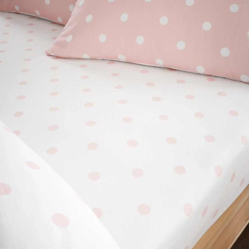 Image of Catherine Lansfield Polka Dot Brushed Bed Linen Fitted Sheet Pink