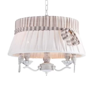 Image of Bird Chandelier White Antique with Linen Shade, 3 Light, E14